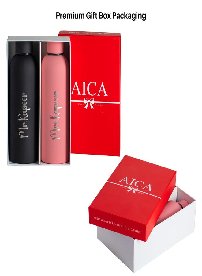 Aica Personalized Couple Stainless Steel Combo Water Bottles Set - 500ml Hot & Cold | Customized Ideal Birthday Anniversary Travel Gifts for Men Women Girls Boys | Perfect Gym Office College Daily Use - Image 5